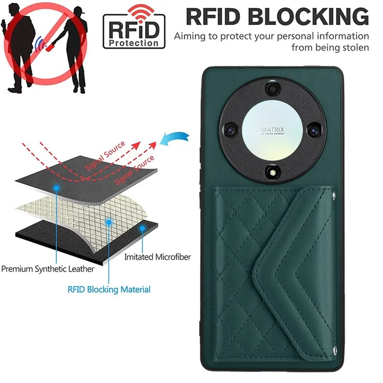 YB Leather Coating Series-8 Per Honor X9a 5G / Magic5 Lite 5G Cover RFID Blocking Phone Card Case - Verde