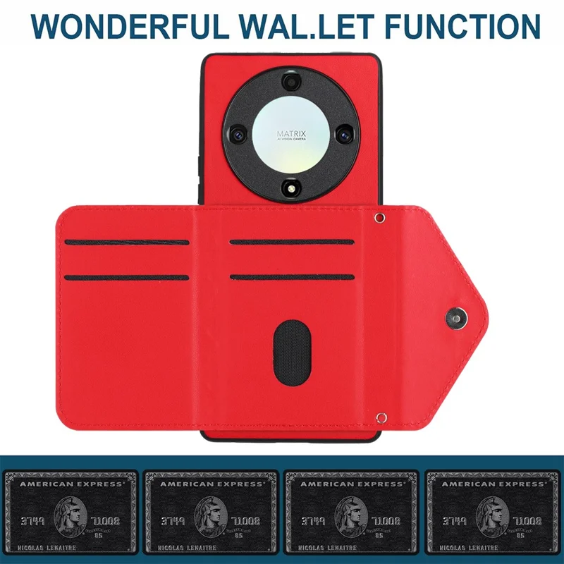 YB Leather Coating Series-8 For Honor X9a 5G / Magic5 Lite 5G Cover RFID Blocking Phone Card Case - Red