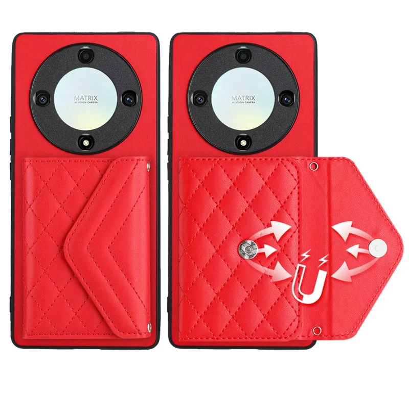 YB Leather Coating Series-8 For Honor X9a 5G / Magic5 Lite 5G Cover RFID Blocking Phone Card Case - Red