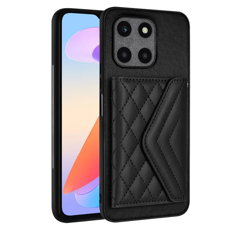 YB Leather Coating Series-8 For Honor X6a 4G Cover RFID Blocking Card Slots Case with Kickstand - Black