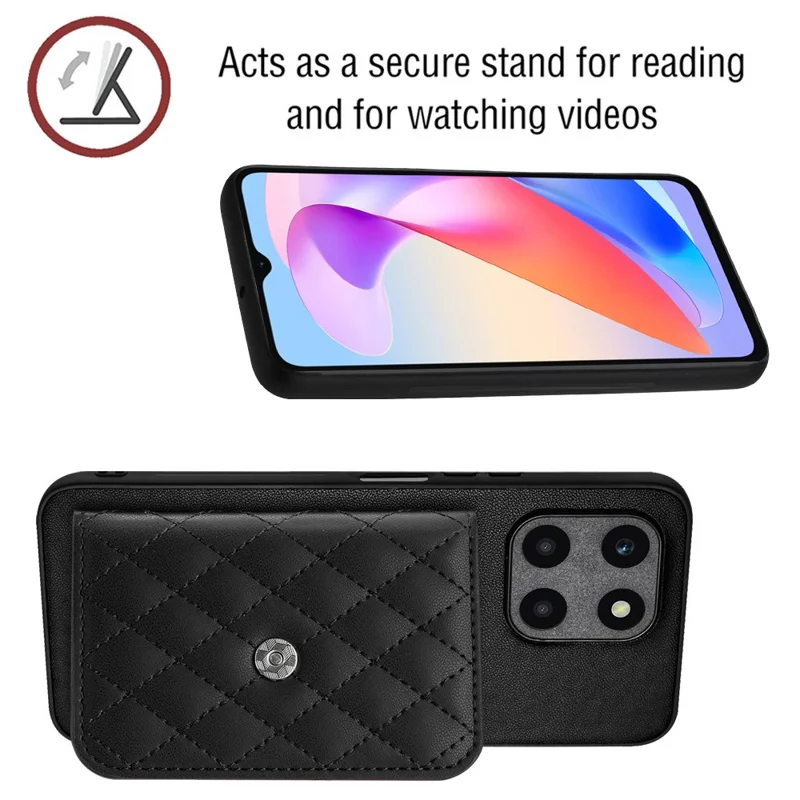 YB Leather Coating Series-8 For Honor X6a 4G Cover RFID Blocking Card Slots Case with Kickstand - Black