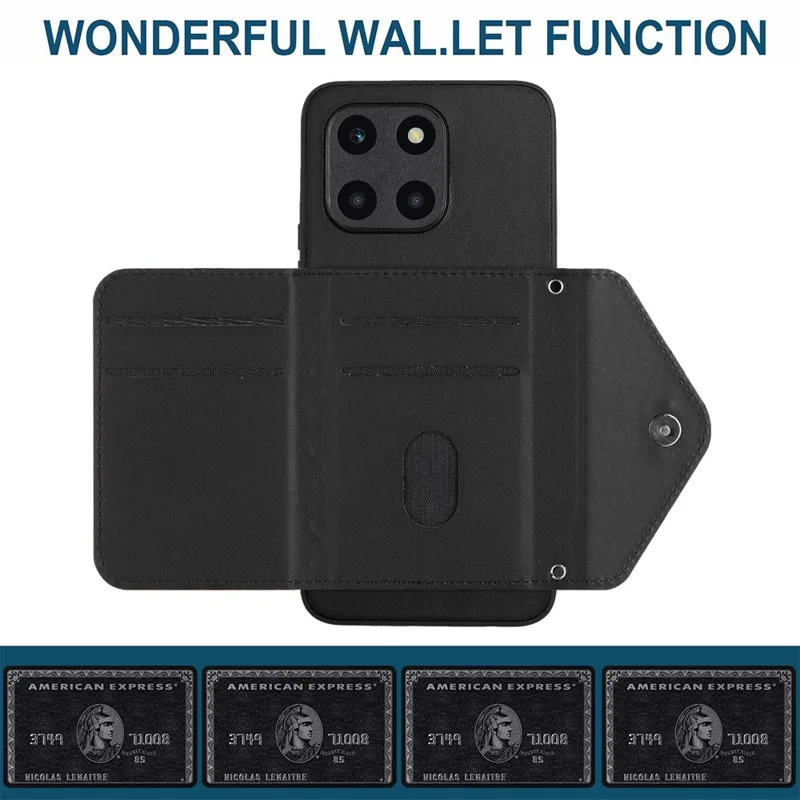 YB Leather Coating Series-8 For Honor X6a 4G Cover RFID Blocking Card Slots Case with Kickstand - Black