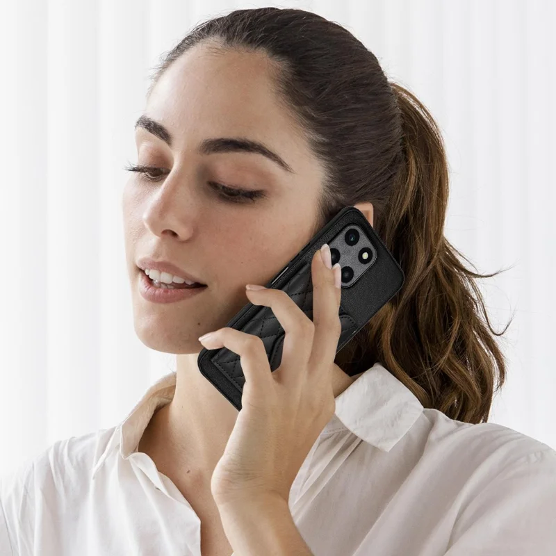 YB Leather Coating Series-8 For Honor X6a 4G Cover RFID Blocking Card Slots Case with Kickstand - Black