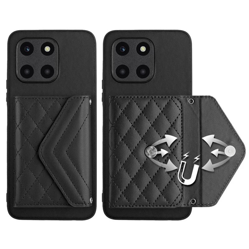 YB Leather Coating Series-8 For Honor X6a 4G Cover RFID Blocking Card Slots Case with Kickstand - Black