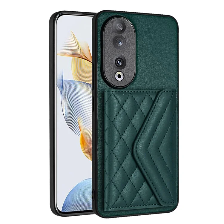 Серия YB Leather Coating-8 для Honor 90 Cover Kickstand RFID Blocking Phone Card Case - Зеленый