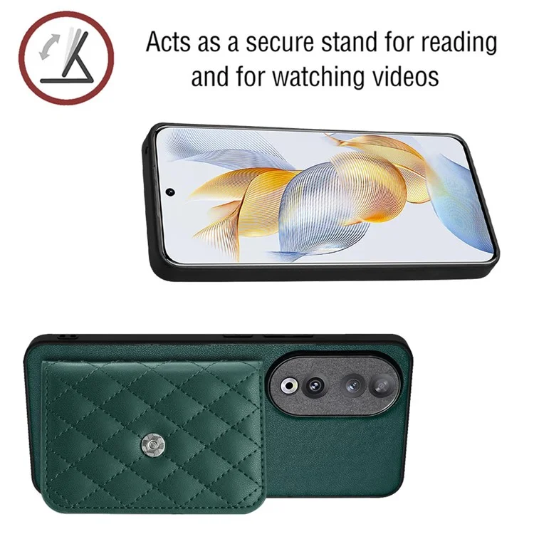 Серия YB Leather Coating-8 для Honor 90 Cover Kickstand RFID Blocking Phone Card Case - Зеленый