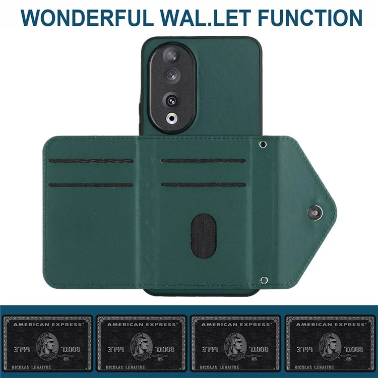 Серия YB Leather Coating-8 для Honor 90 Cover Kickstand RFID Blocking Phone Card Case - Зеленый