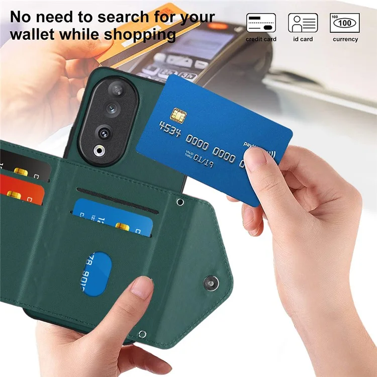 Серия YB Leather Coating-8 для Honor 90 Cover Kickstand RFID Blocking Phone Card Case - Зеленый