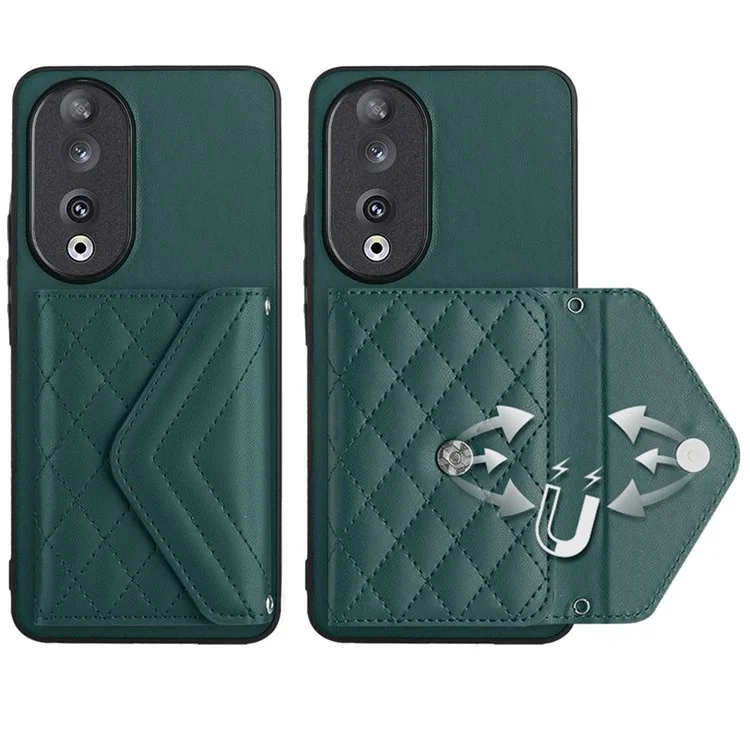 Серия YB Leather Coating-8 для Honor 90 Cover Kickstand RFID Blocking Phone Card Case - Зеленый