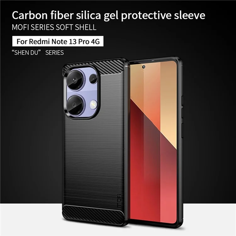 MOFI JK TPU Série-1 Para Xiaomi Redmi Note 13 Pro 4G Case Textura de Fibra de Carbono Capa Suave de TPU - Preto