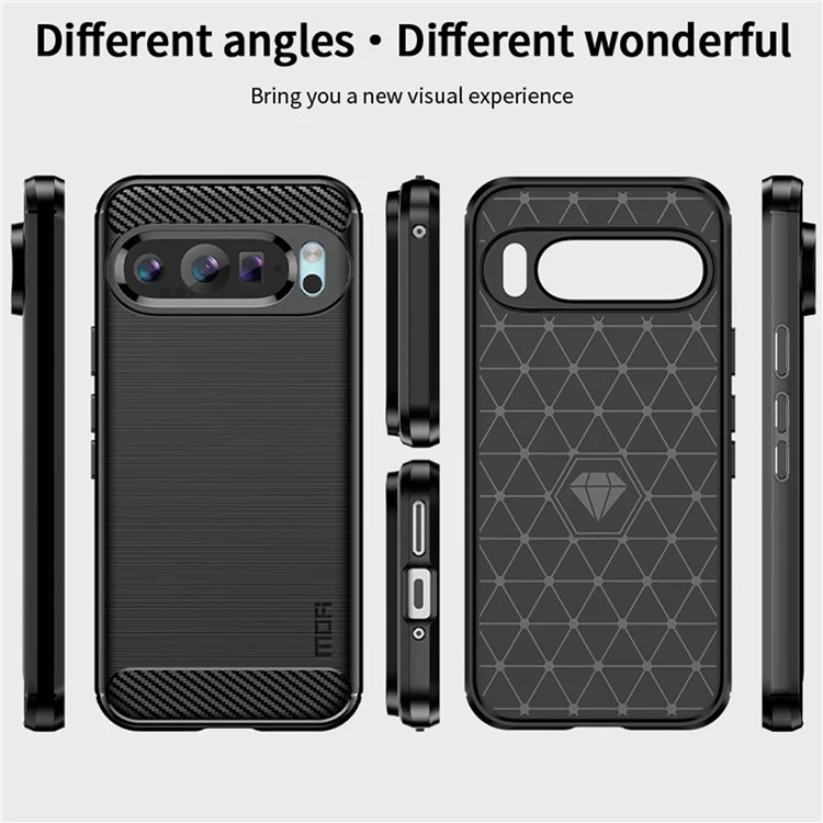 MOFI JK TPU Series-1 для чехла Google Pixel 9, тонкий чехол для телефона, с текстурой под углеволокно - черный