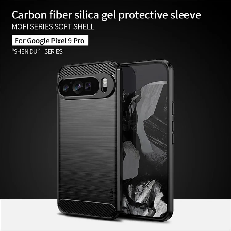 MOFI JK TPU Series-1 для Google Pixel 9 Pro Гибкий TPU Чехол для телефона с текстурой под углеродное волокно - Черный