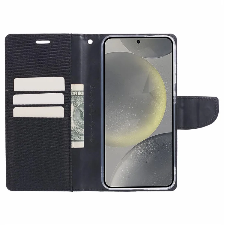 MERCURY GOOSPERY Para Samsung Galaxy S24+ Capa Flip Carteira Textura de Canvas Couro PU - Preto