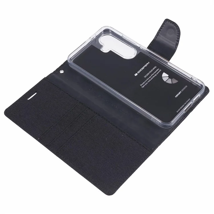 MERCURY GOOSPERY Para Samsung Galaxy S24+ Capa Flip Carteira Textura de Canvas Couro PU - Preto