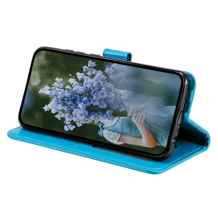 Para Xiaomi Redmi A3 / Poco C61 4G Case Mandala Flower Imprinted Drop Resistant Leather Phone Wallet Cover - Blue