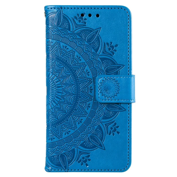 Para Xiaomi Redmi A3 / Poco C61 4G Case Mandala Flower Imprinted Drop Resistant Leather Phone Wallet Cover - Blue