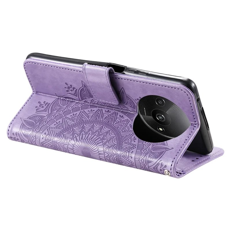 For Xiaomi Redmi A3 / Poco C61 4G Case Mandala Flower Imprinted Drop Resistant Leather Phone Wallet Cover - Purple