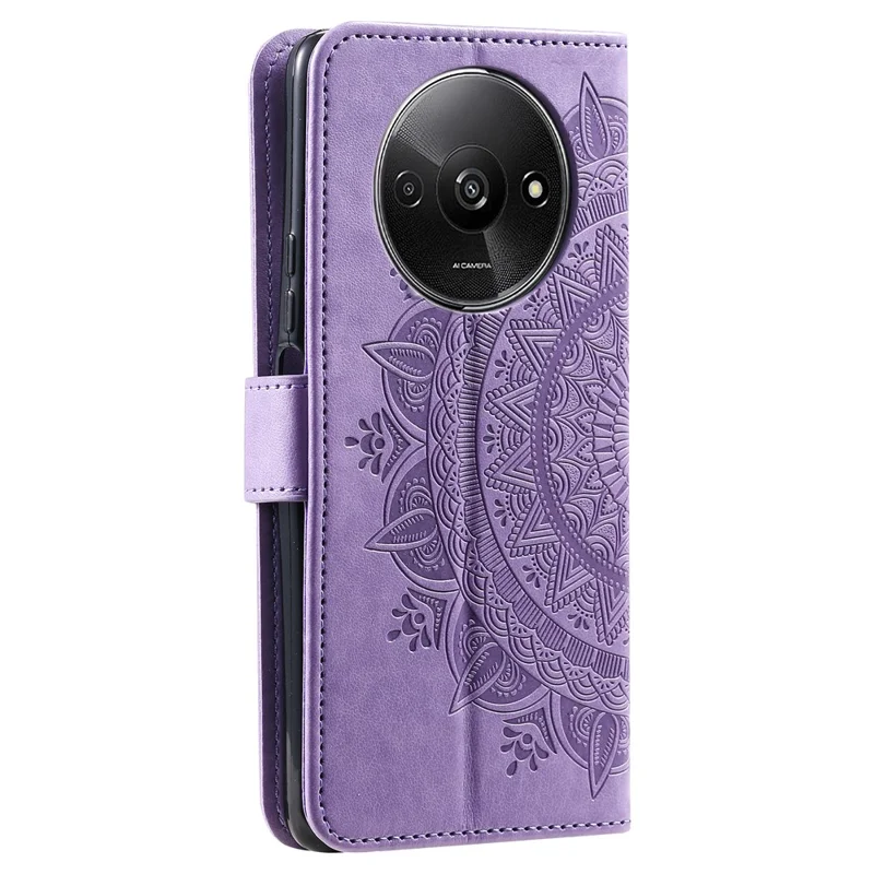 For Xiaomi Redmi A3 / Poco C61 4G Case Mandala Flower Imprinted Drop Resistant Leather Phone Wallet Cover - Purple