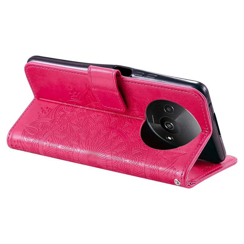 For Xiaomi Redmi A3 / Poco C61 4G Case Mandala Flower Imprinted Drop Resistant Leather Phone Wallet Cover - Rose
