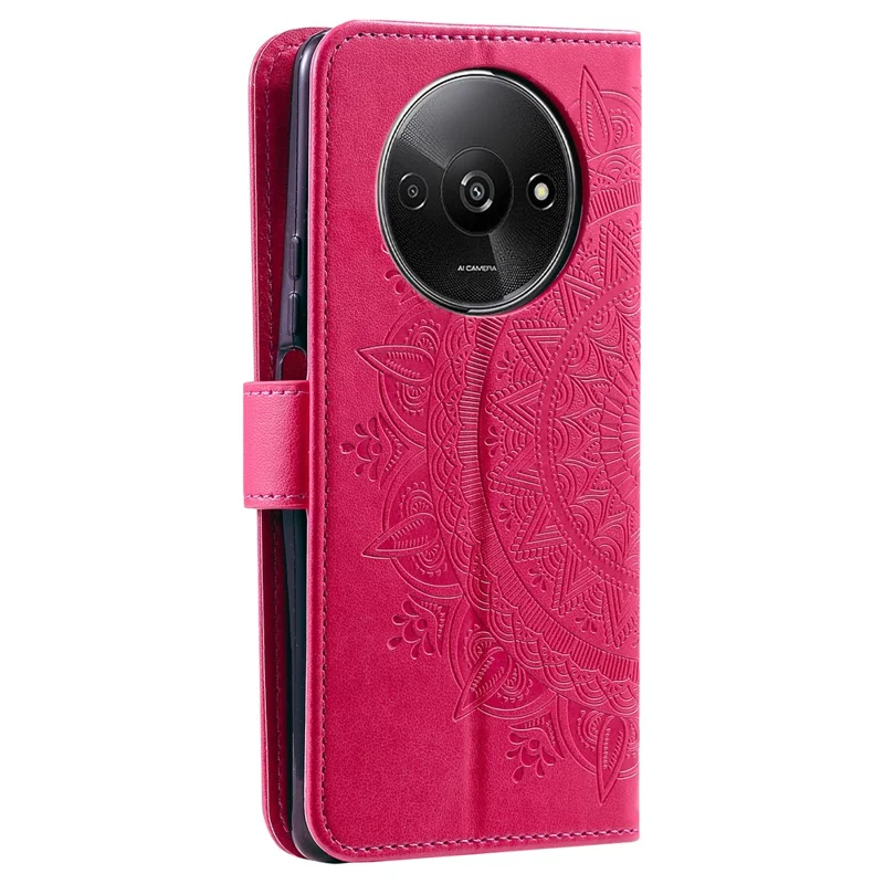 For Xiaomi Redmi A3 / Poco C61 4G Case Mandala Flower Imprinted Drop Resistant Leather Phone Wallet Cover - Rose