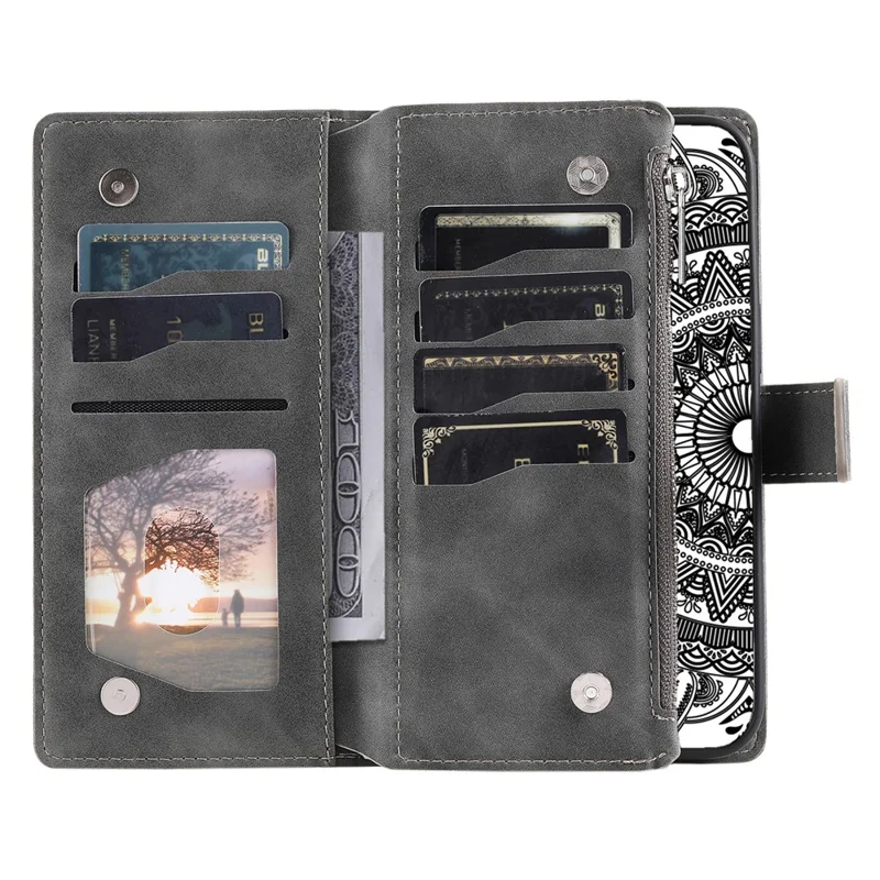 For Honor X8b 4G Case PU Leather Mandala Pattern Imprinted Design Phone Cover - Grey