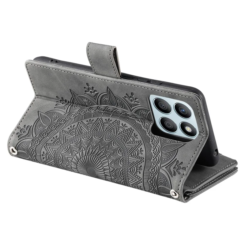 For Honor X8b 4G Case PU Leather Mandala Pattern Imprinted Design Phone Cover - Grey