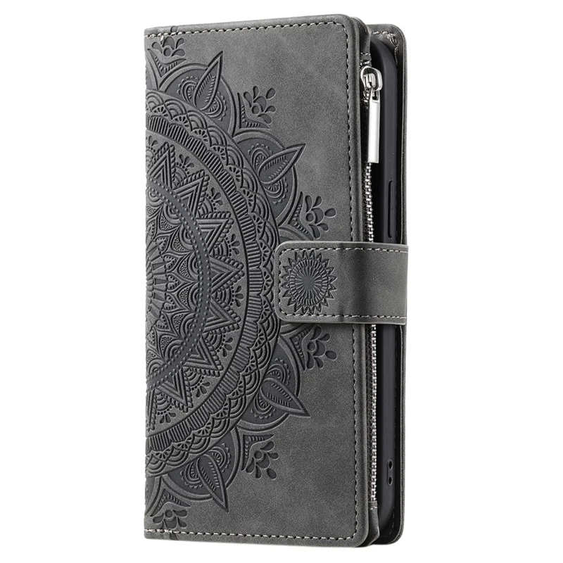 For Honor X8b 4G Case PU Leather Mandala Pattern Imprinted Design Phone Cover - Grey