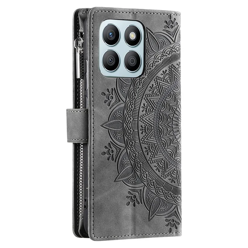 For Honor X8b 4G Case PU Leather Mandala Pattern Imprinted Design Phone Cover - Grey