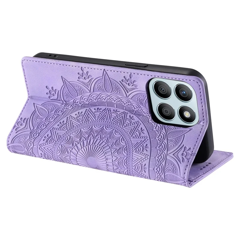 For Honor X8b 4G Wallet Phone Cover Imprinted Flower Pattern Leather Case - Purple