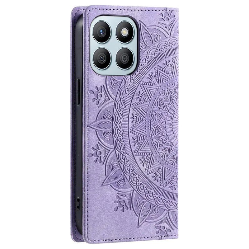 For Honor X8b 4G Wallet Phone Cover Imprinted Flower Pattern Leather Case - Purple