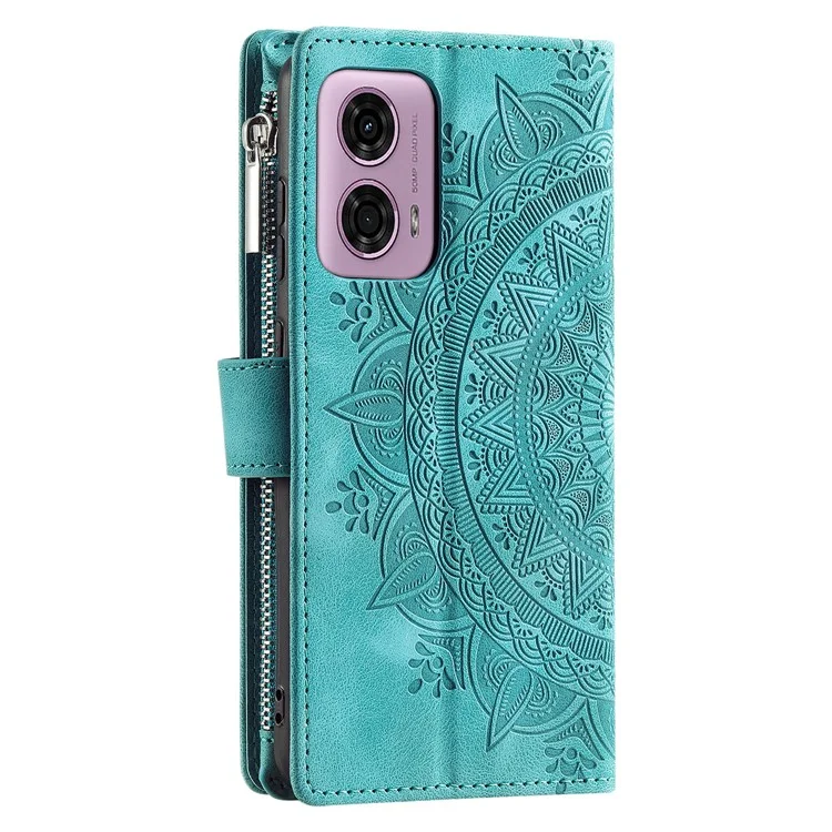 Para Motorola Moto E14 4G / G04 4G / G04s 4G / G24 4G Funda Flip Wallet PU Leather Mandala Pattern Zipper Cover - Verde