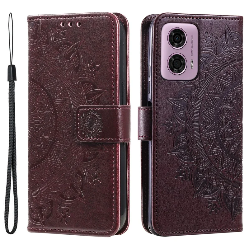 Für Motorola Moto E14 4G / G04 4G / G04s 4G / G24 4G Hülle PU-Leder Mandala-Muster Wallet Flip Cover - Braun