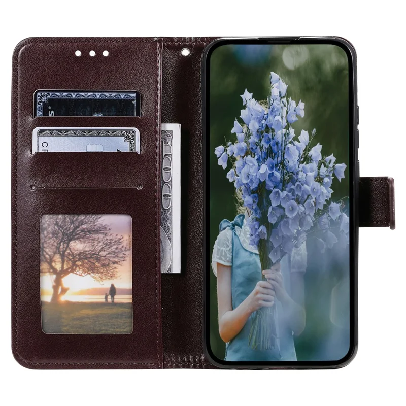 Für Motorola Moto E14 4G / G04 4G / G04s 4G / G24 4G Hülle PU-Leder Mandala-Muster Wallet Flip Cover - Braun