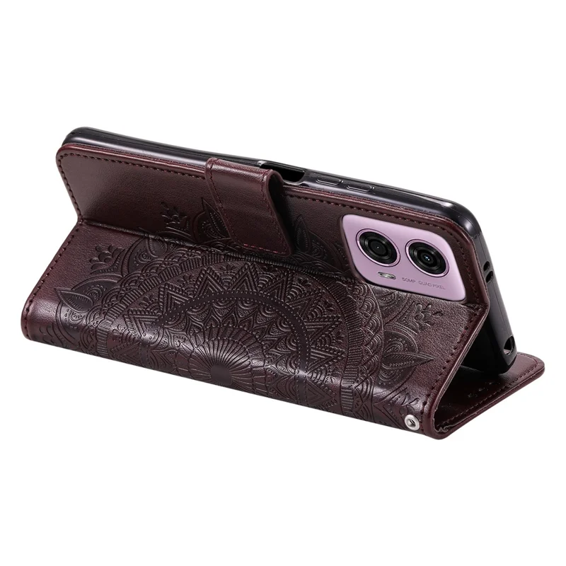 Für Motorola Moto E14 4G / G04 4G / G04s 4G / G24 4G Hülle PU-Leder Mandala-Muster Wallet Flip Cover - Braun