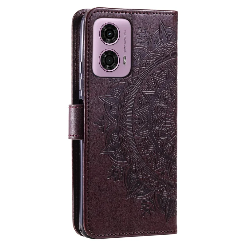 Für Motorola Moto E14 4G / G04 4G / G04s 4G / G24 4G Hülle PU-Leder Mandala-Muster Wallet Flip Cover - Braun