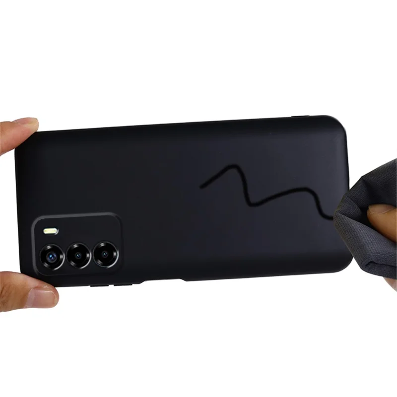 For ZTE Blade V40 Smart Case with Strap Liquid Silicone Anti-scratch Phone Cover - Black