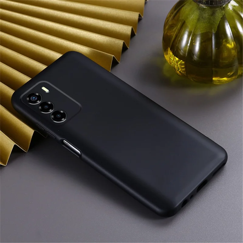 For ZTE Blade V40 Smart Case with Strap Liquid Silicone Anti-scratch Phone Cover - Black