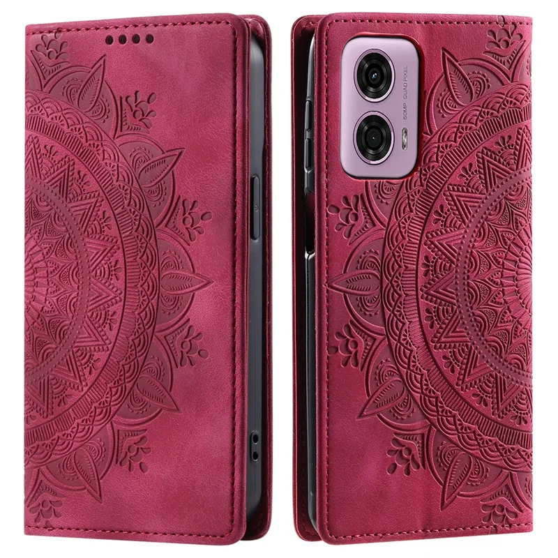 For Motorola Moto E14 4G / G04 4G / G04s 4G / G24 4G Phone Cover Imprinted Flower Pattern Leather Wallet Case - Rose