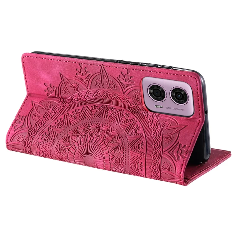 For Motorola Moto E14 4G / G04 4G / G04s 4G / G24 4G Phone Cover Imprinted Flower Pattern Leather Wallet Case - Rose