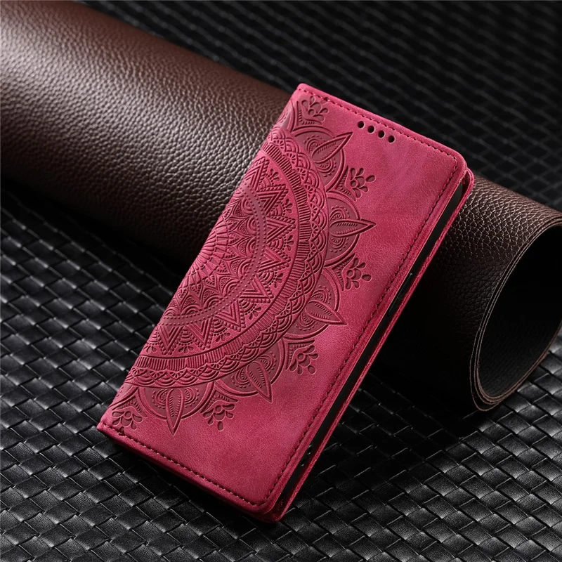 For Motorola Moto E14 4G / G04 4G / G04s 4G / G24 4G Phone Cover Imprinted Flower Pattern Leather Wallet Case - Rose