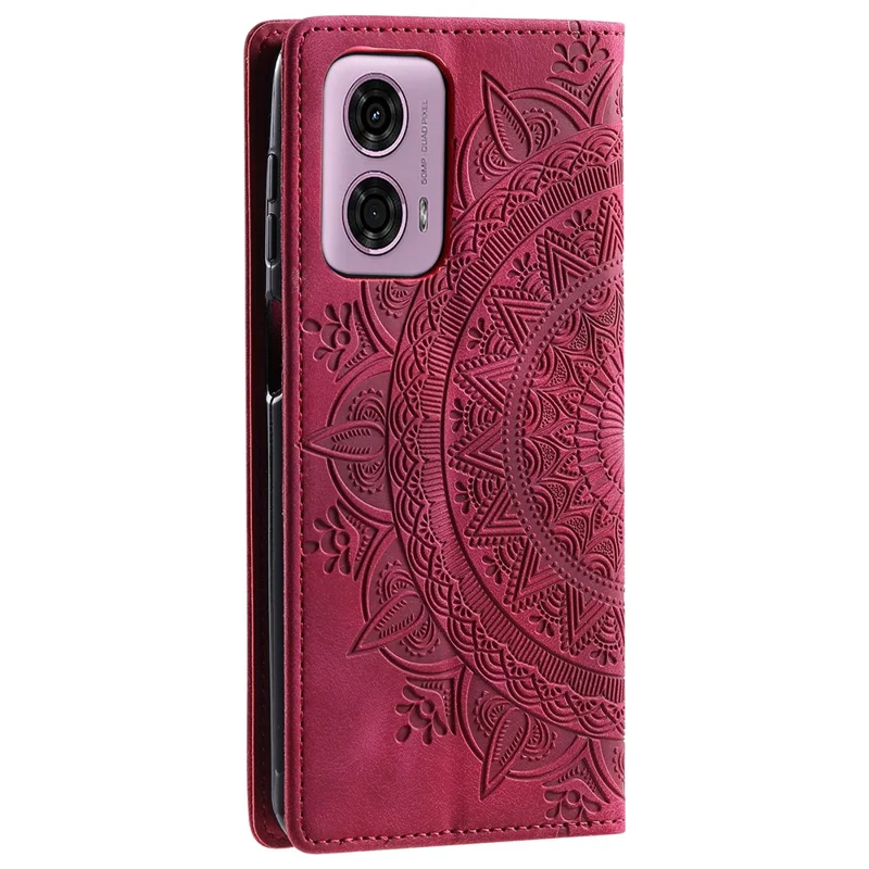 For Motorola Moto E14 4G / G04 4G / G04s 4G / G24 4G Phone Cover Imprinted Flower Pattern Leather Wallet Case - Rose