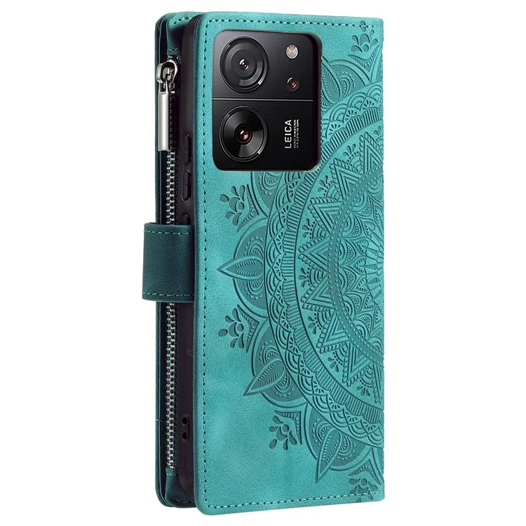 Custodia a portafoglio con motivo mandala magnetico per Xiaomi 13T / 13T Pro / Redmi K60 Ultra - Verde
