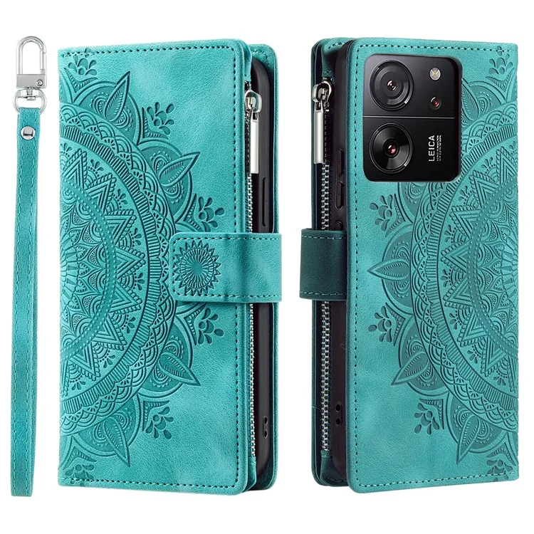 Custodia a portafoglio con motivo mandala magnetico per Xiaomi 13T / 13T Pro / Redmi K60 Ultra - Verde