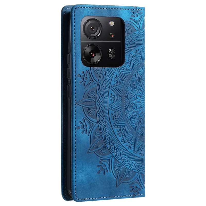 For Xiaomi 13T / 13T Pro / Redmi K60 Ultra Wallet Imprinted Flower Pattern Leather Case Phone Cover - Blue