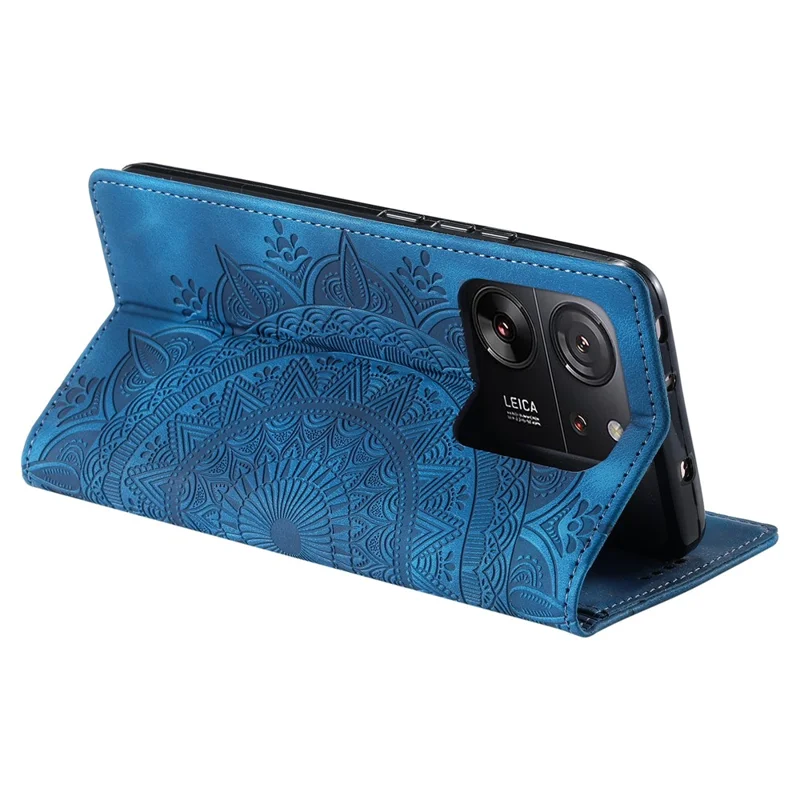 For Xiaomi 13T / 13T Pro / Redmi K60 Ultra Wallet Imprinted Flower Pattern Leather Case Phone Cover - Blue