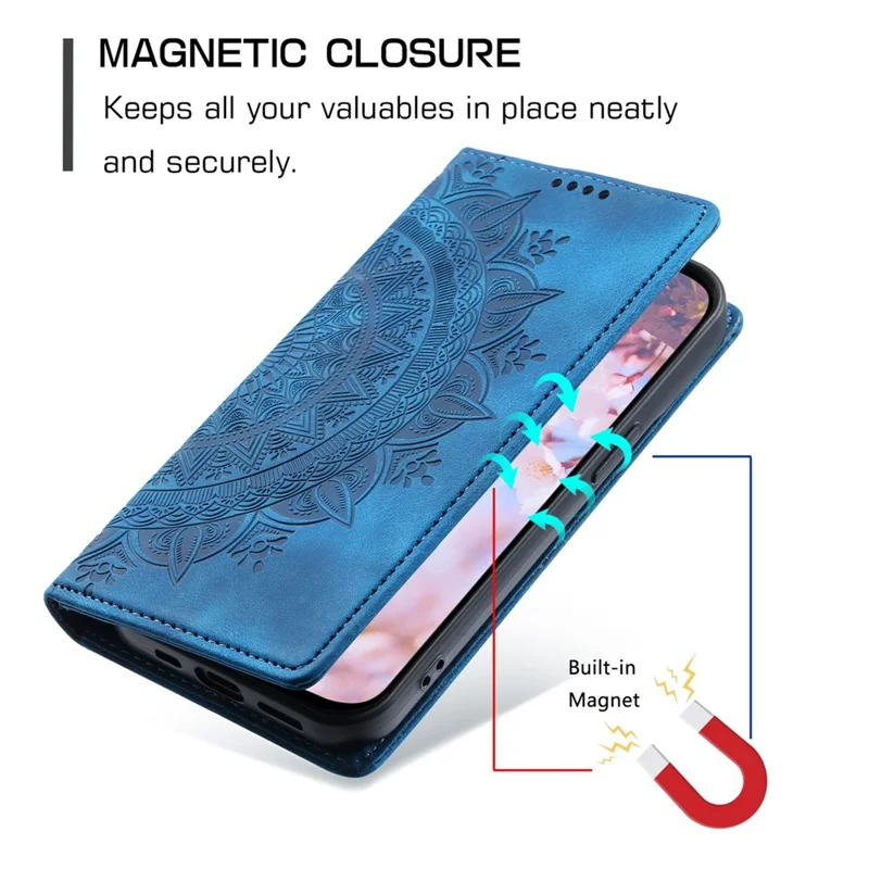 For Xiaomi 13T / 13T Pro / Redmi K60 Ultra Wallet Imprinted Flower Pattern Leather Case Phone Cover - Blue