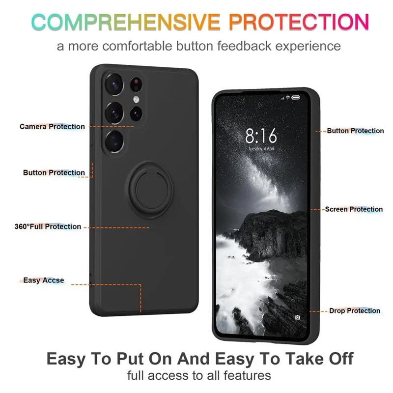 Capa Samsung Galaxy S24 Ultra com Suporte para Anel e Alça - Preta
