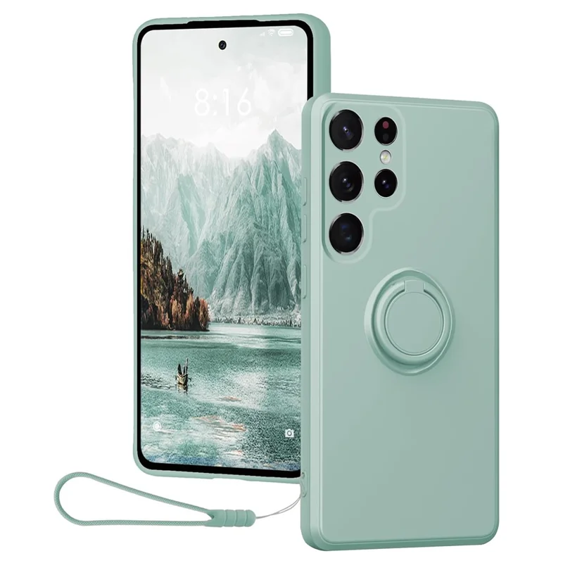 For Samsung Galaxy S24 Ultra Case with Strap Ring Holder Kickstand Phone Cover - Light Cyan