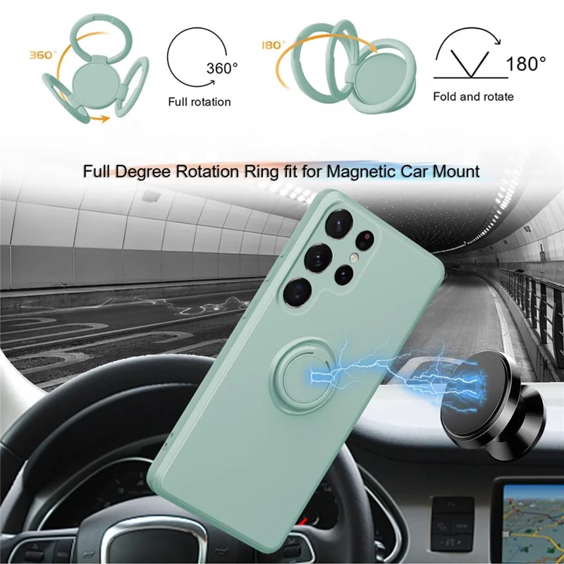 For Samsung Galaxy S24 Ultra Case with Strap Ring Holder Kickstand Phone Cover - Light Cyan