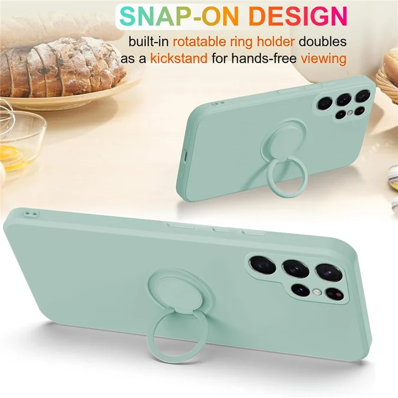 For Samsung Galaxy S24 Ultra Case with Strap Ring Holder Kickstand Phone Cover - Light Cyan